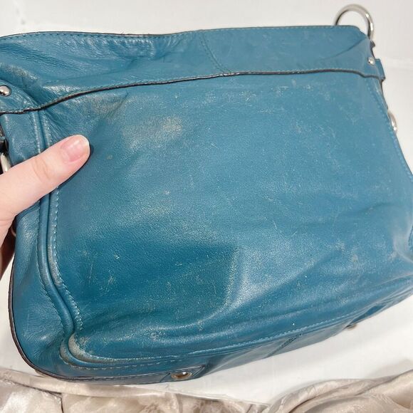 Vintage Coach Leather Hobo Bag Tosca Teal Blue Shoulder Bag Purse - Picture 9 of 13